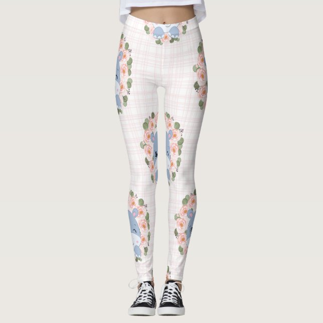 Hippo- och blomstrande tatueringar leggings (Framsida)