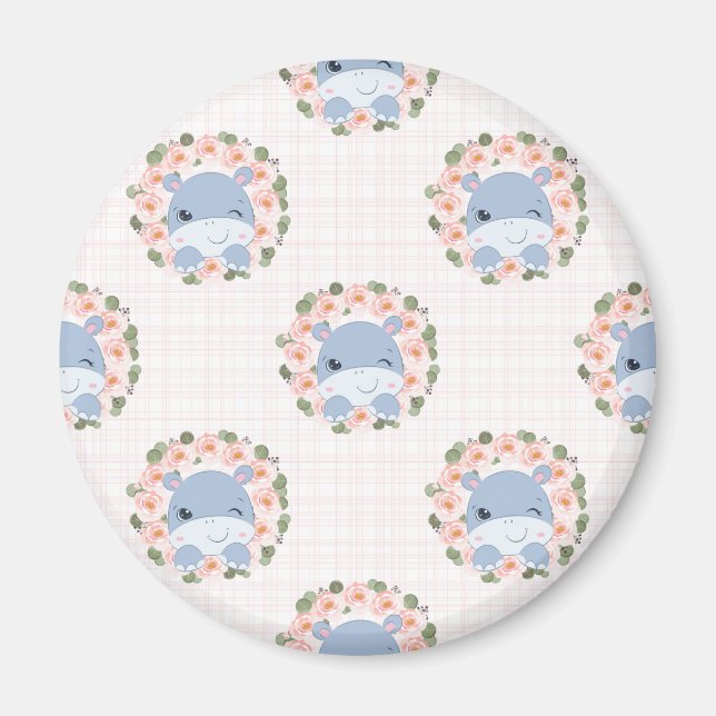 Hippo- och blomstrande tatueringar magnet (Framsidan)