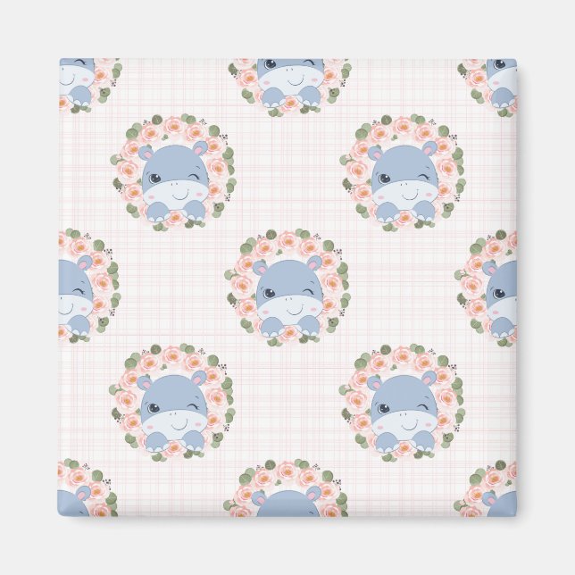 Hippo- och blomstrande tatueringar magnet (Framsidan)
