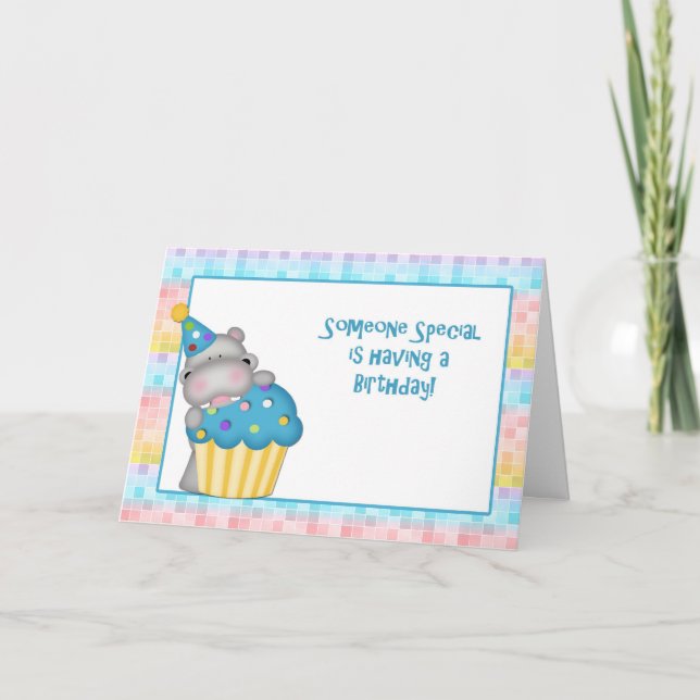 Hippo och Cupkaka Birthday Kort (Framsida)