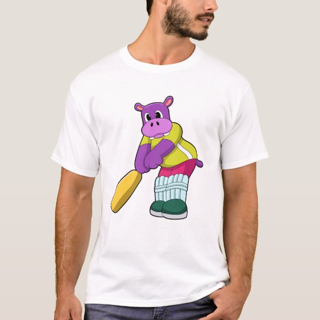 Hippo på Cricket med Cricket fladdermus T Shirt (Framsida)