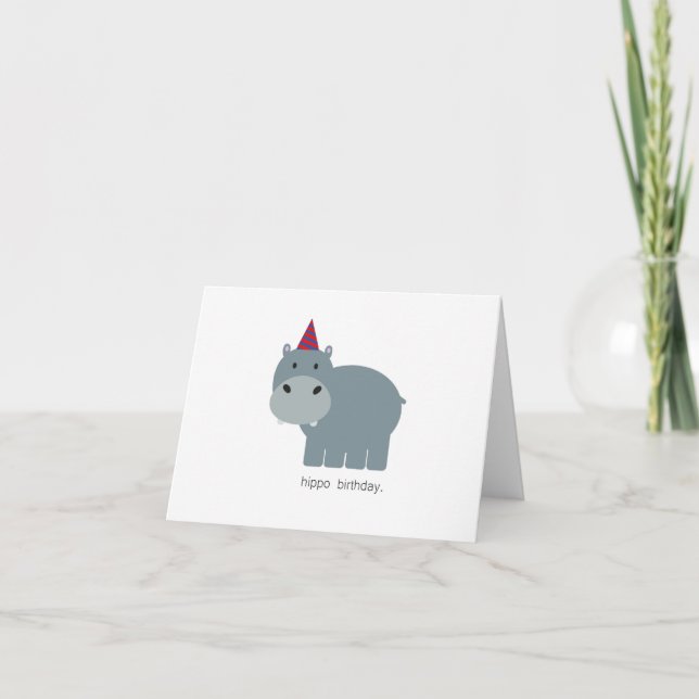 Hippo på ett födelsedagshattkort kort (Framsida)