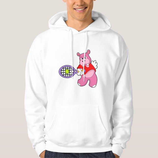 Hippo på Tennis med tennis racket Hoodie (Framsida)