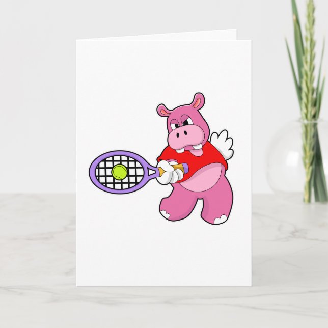 Hippo på Tennis med tennis racket Kort (Framsida)