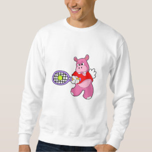 Hippo på Tennis med tennis racket Lång Ärmad Tröja