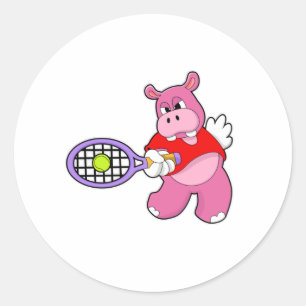 Hippo på Tennis med tennis racket Runt Klistermärke