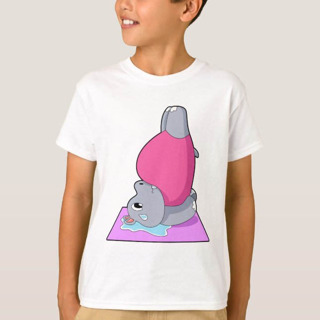 Hippo på Yoga Fitness T Shirt (Framsida)