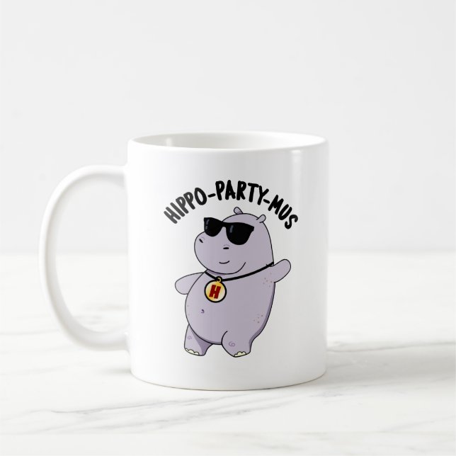 Hippo-party-mus Funny Animal Hippo Pun Kaffemugg (Vänster)