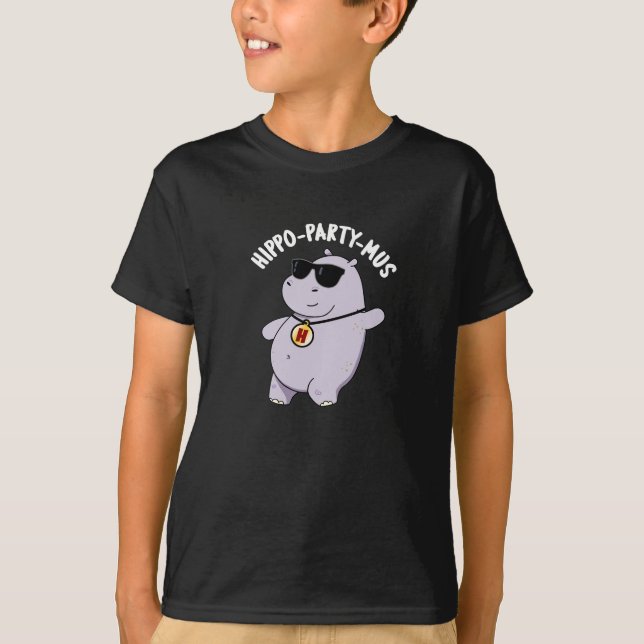 Hippo-party-mus Funny Animal Hippo Pun Mörk BG T Shirt (Framsida)