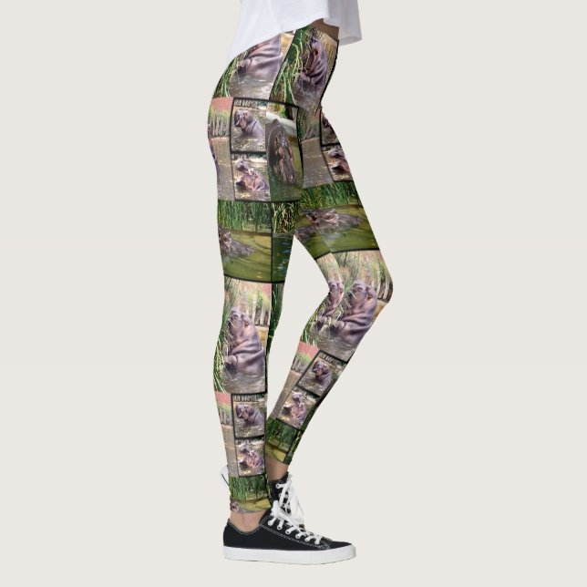 Hippo Photo Collage Dam Fullt Print Legging. Leggings (Höger)
