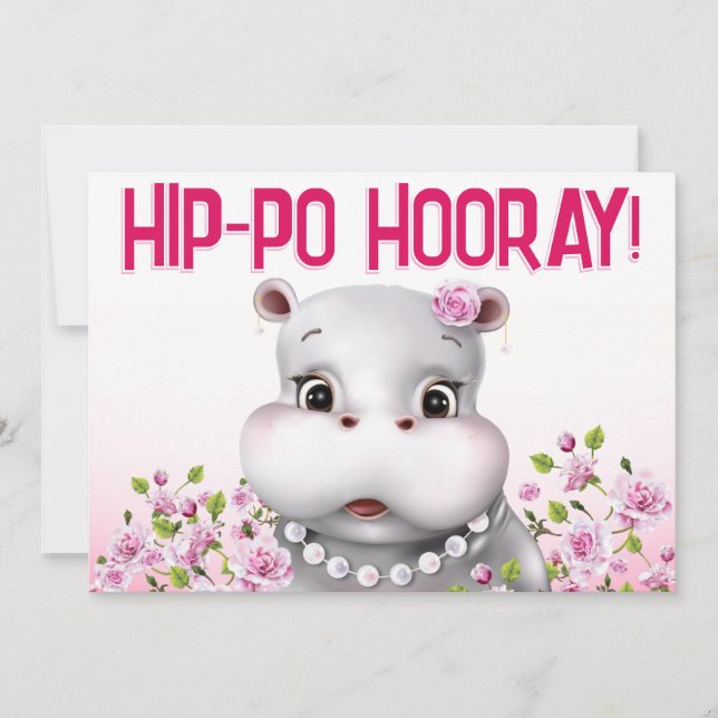Hippo Pink Floral Girl Birthday Kort (Framsida)