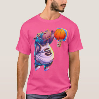 Hippo Playing Basketball Cool Funny Hippos Basketb T Shirt