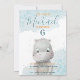 Hippo-pojkens födelsedagsfest inbjudan 2-rygg