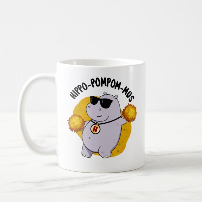 Hippo-pompom-Funny Animal Hippo Pun Kaffemugg (Vänster)