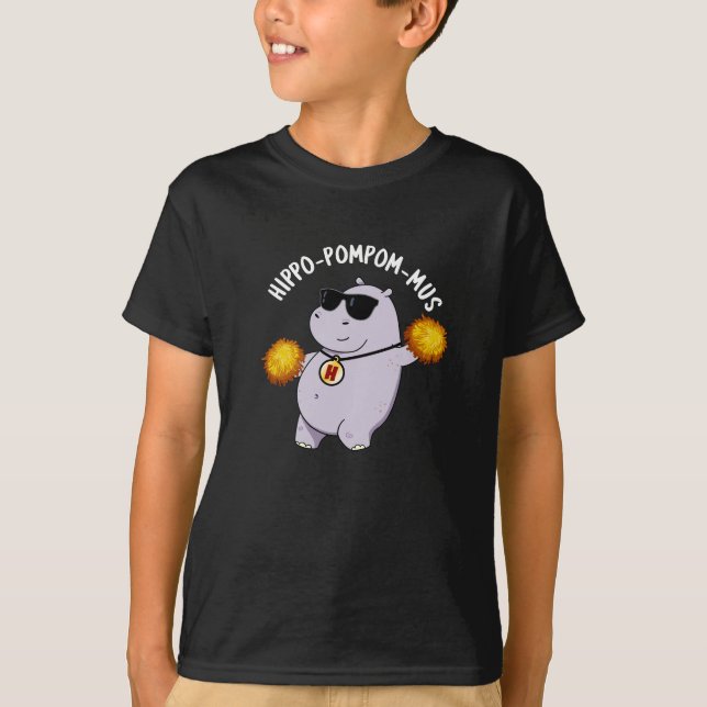 Hippo-pompom-Funny Animal Hippo Pun Mörk BG T Shirt (Framsida)