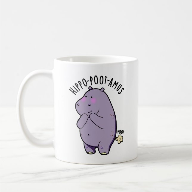 Hippo-poot-amus Funny Farting Hippo Pun Kaffemugg (Vänster)
