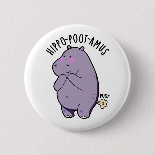 Hippo-poot-amus Funny Farting Hippo Pun Knapp (Framsida)