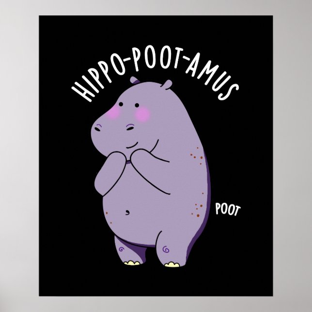 Hippo-poot-amus Funny Farting Hippo Pun Mörk BG Poster (Framsidan)