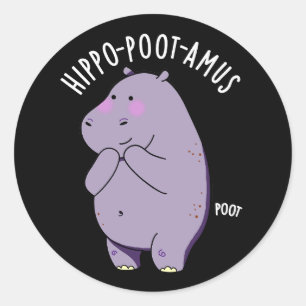 Hippo-poot-amus Funny Farting Hippo Pun Mörk BG Runt Klistermärke