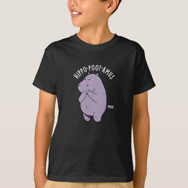 Hippo-poot-amus Funny Farting Hippo Pun Mörk BG T Shirt (Framsida)