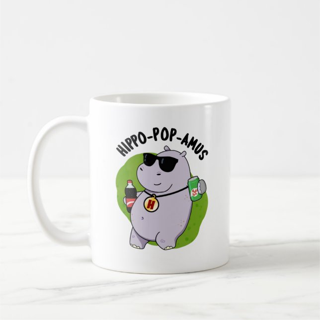 Hippo-pop-amus Funny Hippo Soda Pop Pun Kaffemugg (Vänster)