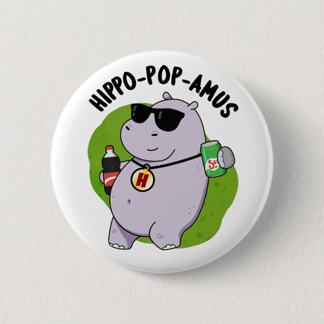 Hippo-pop-amus Funny Hippo Soda Pop Pun Knapp (Framsida)