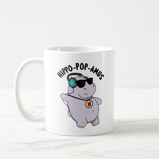 Hippo-pop-amus Funny pop Music Hippo Pun Kaffemugg (Vänster)
