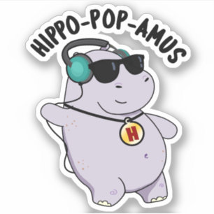 Hippo-pop-amus Funny pop Music Hippo Pun Klistermärken