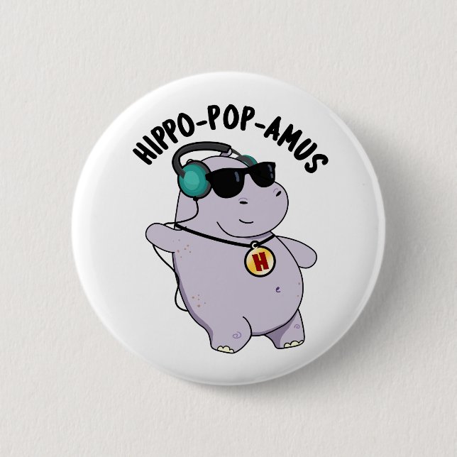 Hippo-pop-amus Funny pop Music Hippo Pun Knapp (Framsida)