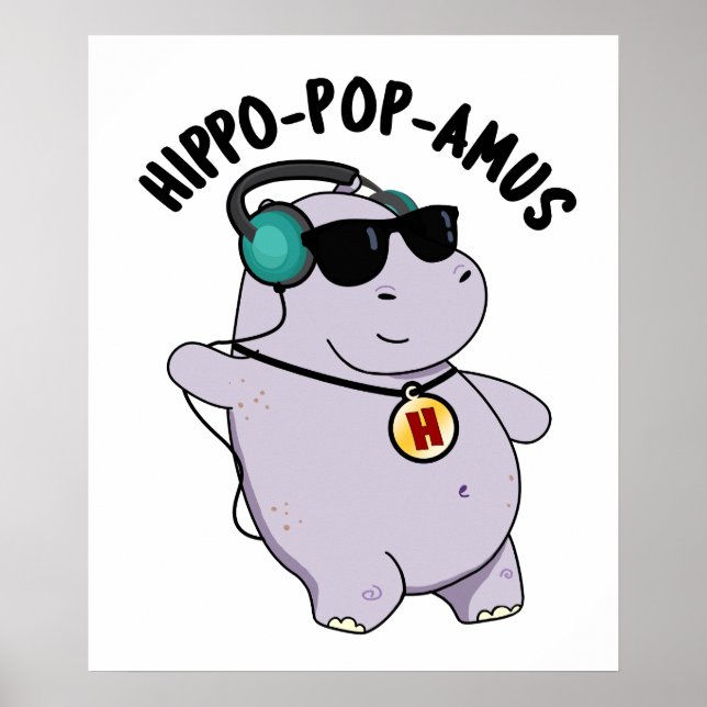 Hippo-pop-amus Funny pop Music Hippo Pun Poster (Framsidan)