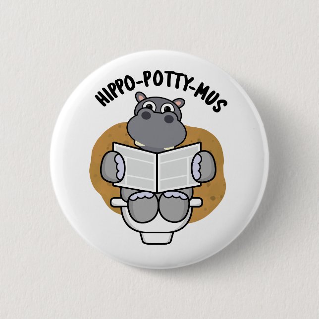 Hippo-potty-mus Funny Animal Hippo Pun Knapp (Framsida)