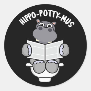 Hippo-potty-mus Funny Animal Hippo Pun Mörk BG Runt Klistermärke