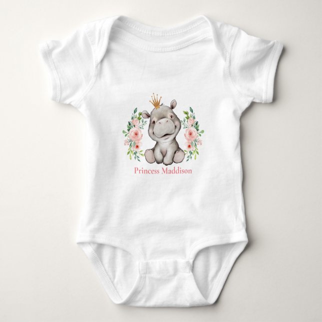 Hippo Princess Baby Bodykostymer T Shirt (Framsida)