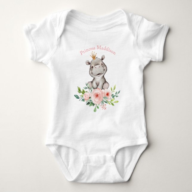 Hippo Princess Baby Bodykostymer T Shirt (Framsida)