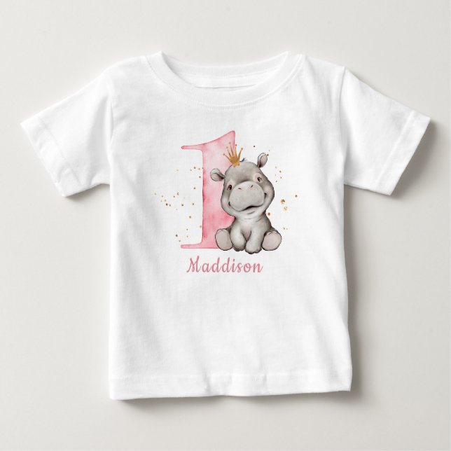 Hippo Princess Flicka 1:a födelsedag T Shirt (Framsida)