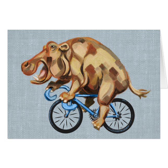 Hippo Riding a Bicycle Hälsningskort (Framsidan Horizontal)