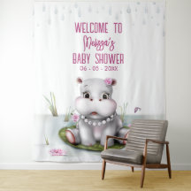 Hippo River Äventyr Girl Baby Shower Bakdroppe
