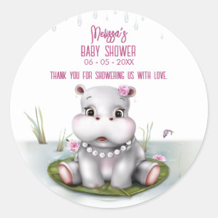 Hippo River Äventyr Girl Baby Shower Runt Klistermärke
