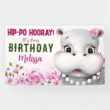 Hippo Rosa Blommigt Girl Birthday