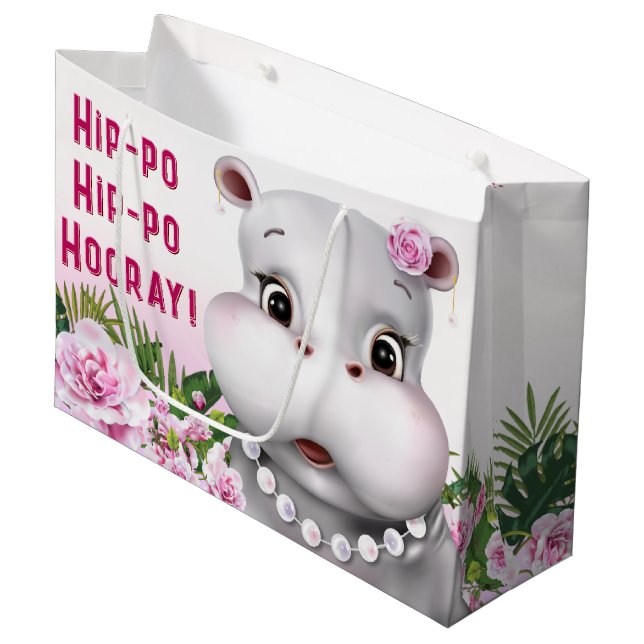 Hippo Rosa Blommigt Girl Birthday (Framsidan Vinklad)