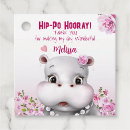 Hippo Rosa Blommigt Girl Birthday Gåvor Etiketter