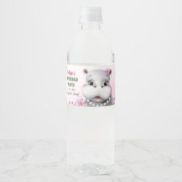 Hippo Rosa Blommigt Girl Birthday Vattenflaskor Etikett