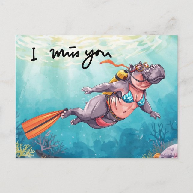  Hippo Scuba underwater I miss you  Vykort (Framsida)