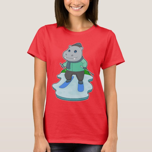 Hippo Skier Ski T Shirt (Framsida)