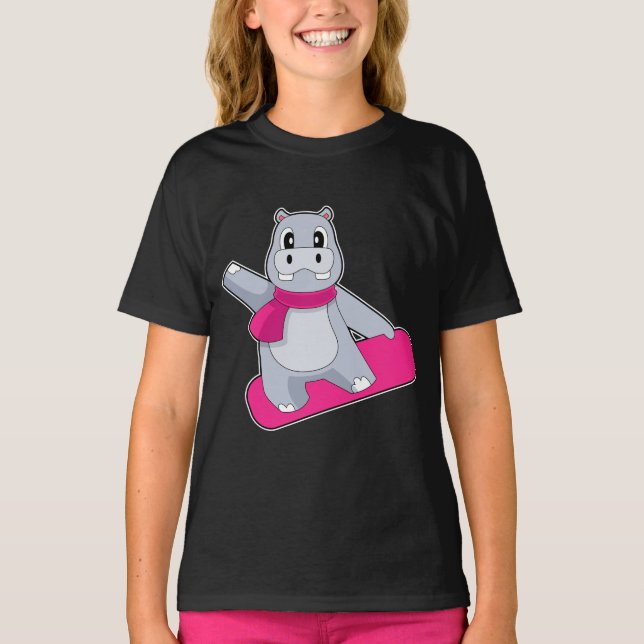 Hippo Snowboard Winter sport T Shirt (Framsida)