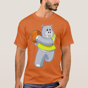 Hippo som basketspelare med basket t shirt