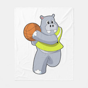 Hippo som basketspelare med Basketball.PNG Fleecefilt