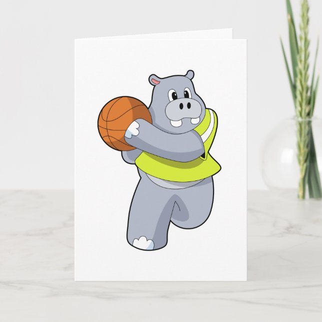 Hippo som basketspelare med Basketball.PNG Kort (Framsida)