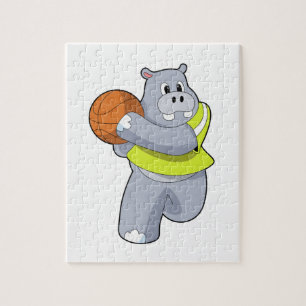 Hippo som basketspelare med Basketball.PNG Pussel