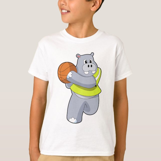 Hippo som basketspelare med Basketball.PNG T Shirt (Framsida)